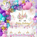 Unicorn Birthday Party Decorations For Women Girls,Happy Birthday Banner,Purple Pink Balloon Arch Kit,Foil Balloons,Cake toppers