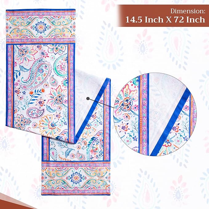 Maison d' Hermine Table Runner 100% Cotton Single Layer Table Runners 72 inches Long Decorative for Home Kitchen Dining Party Wedding Bridal Shower Spring Summer (Indian Floral, 14.50" x 72")