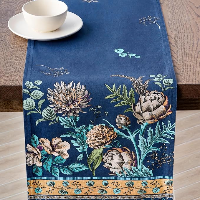 Maison d' Hermine Table Runners 100% Combed Cotton Premium 14.50 Inch x 108 Inch Tablerunner, Decorative Table Runner, Dining, Buffet Parties & Camping, Artichoke (Double Layer)