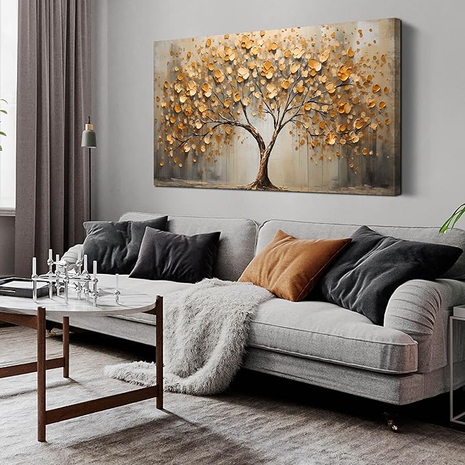 Gold Tree Pictures Wall Art for Living Room - Abstract Canvas Wall Art for Office - Modern Bedroom Wall Decor Above Bed Size 24" x 48"