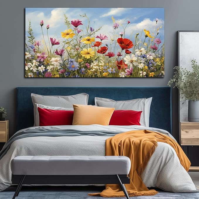 Flower Pictures Wall Decor for Bedroom Women Colorful Wall Art for Living Room Large Size Ready to Hang 29 x 58 Inch