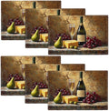 Wine Glass Placemats Set of 6, Rustic Country Winery Place Mats, Farmhouse Grape Dining Table Mats, Washable Placemats for Kitchen Dining Room Home Decor 18L'' × 12W''