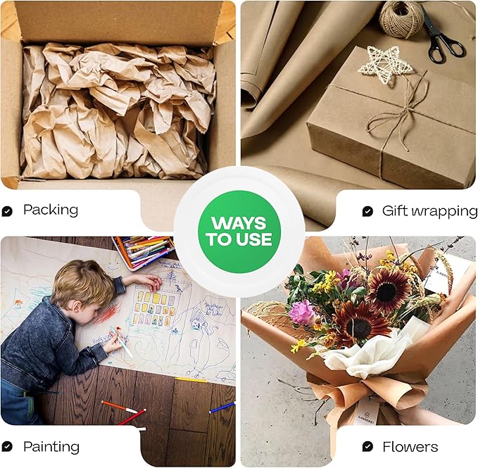 Brown Kraft Paper Roll 24" x 2160" (180 feet), Pack of 2 - USA-Made Brown Packing Paper 30lb Thickness for Moving, Shipping, Crafts/Arts - 100% Recycled Natural Wrapping Material by IDL Packaging