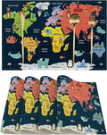 Map of The World Placemats Set of 4, Cute Animals Place Mats Non-Slip Heat Resistant Washable Placemat for Party Kitchen Dining Table Decoration Indoor Outdoor 12x18 Inch