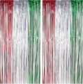 Red Green Silver Tinsel Curtain Backdrop - Christmas Party Decorations Foil Fringe Curtains for Photo Booth Props Xmas New Years Party Supplies - 2Pack 3.2×8.2ft