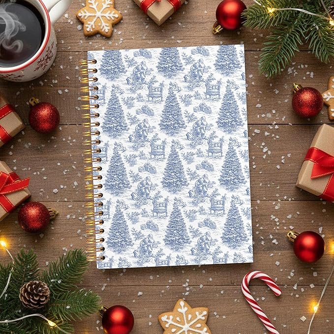VIIJJUE Blue and White Chinoiserie Christmas Cardinal Notebook Gifts for Women, Vintage French Country Toile de Jouy Journal, Xmas Tree Santa Holiday Hardcover Spiral Notebooks, 5.5x8.3 Inch