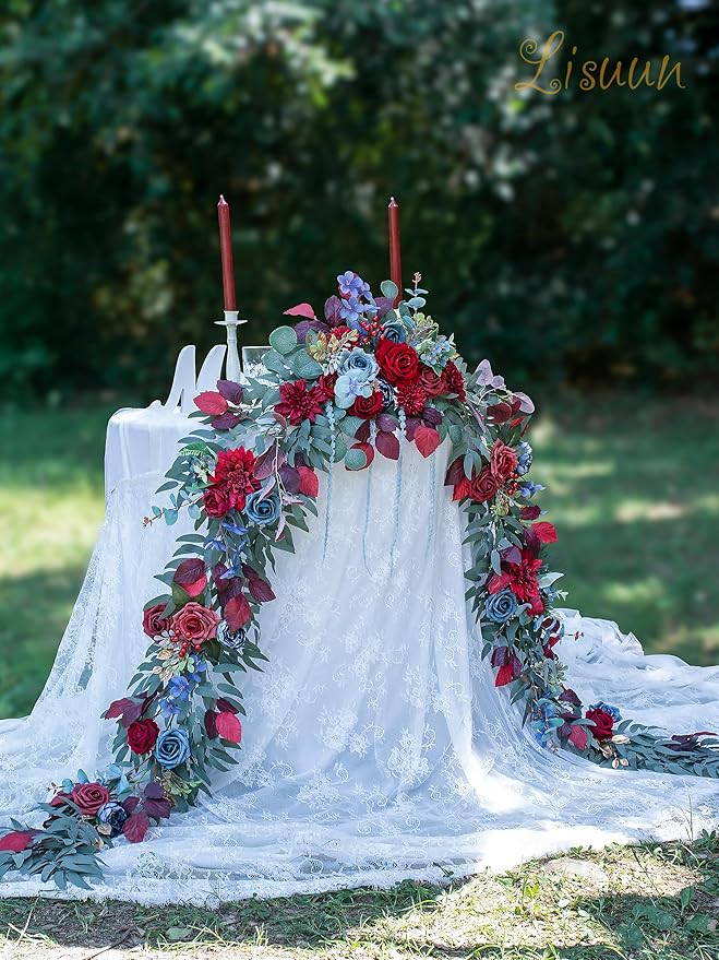 9FT Wedding Arch Flower Garland, Handmade Wedding Table Decorations,Head Table Floral Decor for Noble and Charming Wedding Ceremony