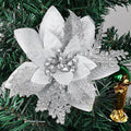 RECUTMS 10 Pieces Christmas Glitter Artificial Poinsettia Flowers Artificial Wedding Flowers Decorations Xmas Tree Ornaments 6-inch Decor Wreath Garland Holiday(Silver)