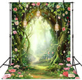 Riyidecor Enchanted Fairy Backdrop Polyester Fabric Greenery Woodland Tale Wonderland Flower Rose Fantasy Spring Nature Tree 5Wx7H Feet Floral Plant Photography Background Birthday Photo Studio Shoot
