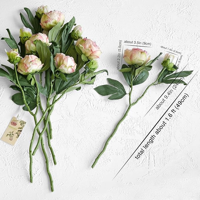 FiveSeasonStuff Vintage Blush Pink Peonies – Realistic Artificial Silk Flowers with Dry-Look Petals, 6 Stems for Rustic Home & Wedding Bridesmaids Bouquet Bridal Showers