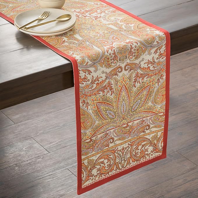 Maison d' Hermine Table Runner 100% Cotton Double Layer Table Runners 108 inches Long for Thanksgiving Christmas Decorations Home Kitchen Dining Party Wedding (Kashmir Paisley, 14.5" x 108")