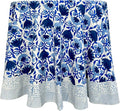 ATOSII Positano Blue 100% Cotton Round Boho Spring Summer Tablecloth, Handblock Floral Table Cloth Linen for Kitchen Dining I Parties Weddings Outdoors Grand Millennial I 72" Inches Round I 4 Seater