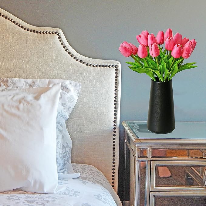 Mandy's Artificial Tulips 20 Stems Pink PU Faux Flowers for Thanksgiving and Christmas Decorations Wedding Home Decor 13.5 Inch