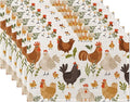 Cute Roosters Chickens Hen Placemats Set of 6, Waterproof Non-Slip Washable Table Mats Set for Kitchen Dining Holiday Party Wedding Decor 12x18 Inch