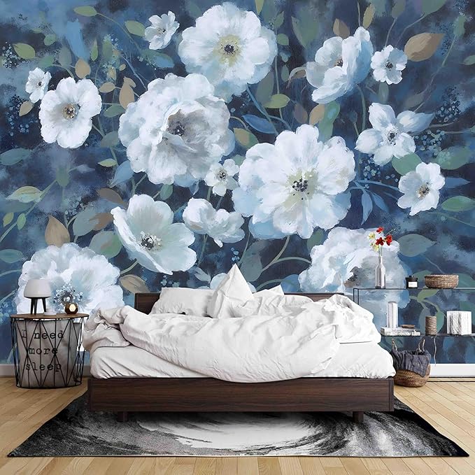 Peel and Stick Wallpaper Floral Forest Mural Flower for Bedroom Large Wall Murals Wall Paintings (Color-7, 157×110 inch)