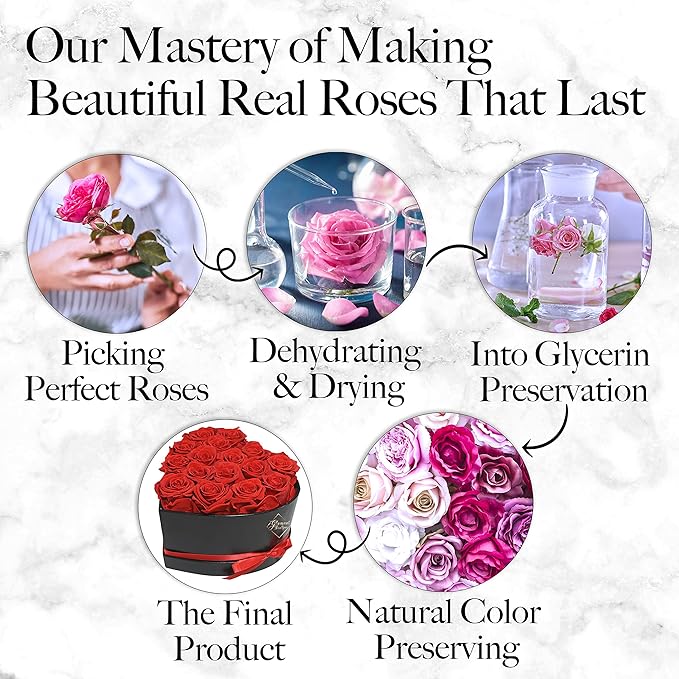 GLAMOUR BOUTIQUE 16 Flower Forever Heart Shape Box - Preserved Roses Gift for Her, Preserved Flowers, Red