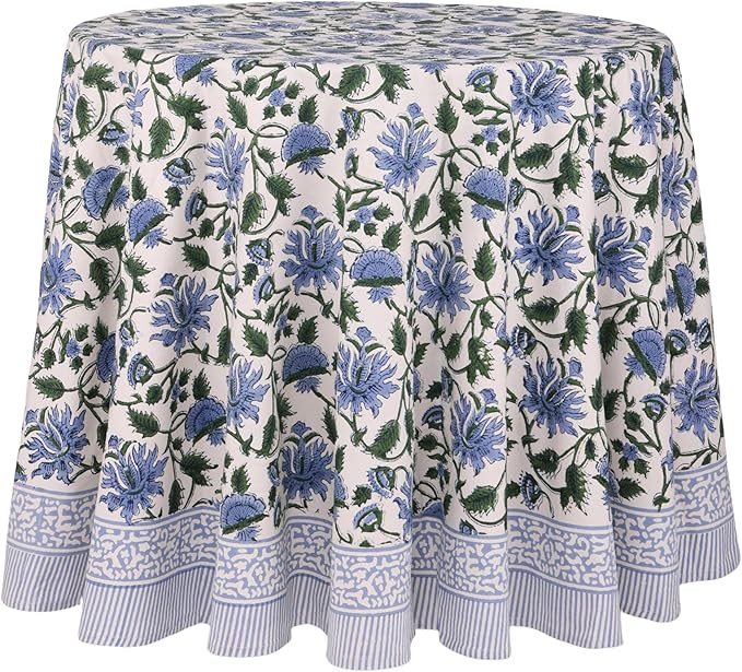 ATOSII Taj 100% Cotton Round Tablecloth, Handblock Print Floral Table Cloth for Kitchen Dining Linen I Parties, Weddings, Outdoors I 72" Inches Round