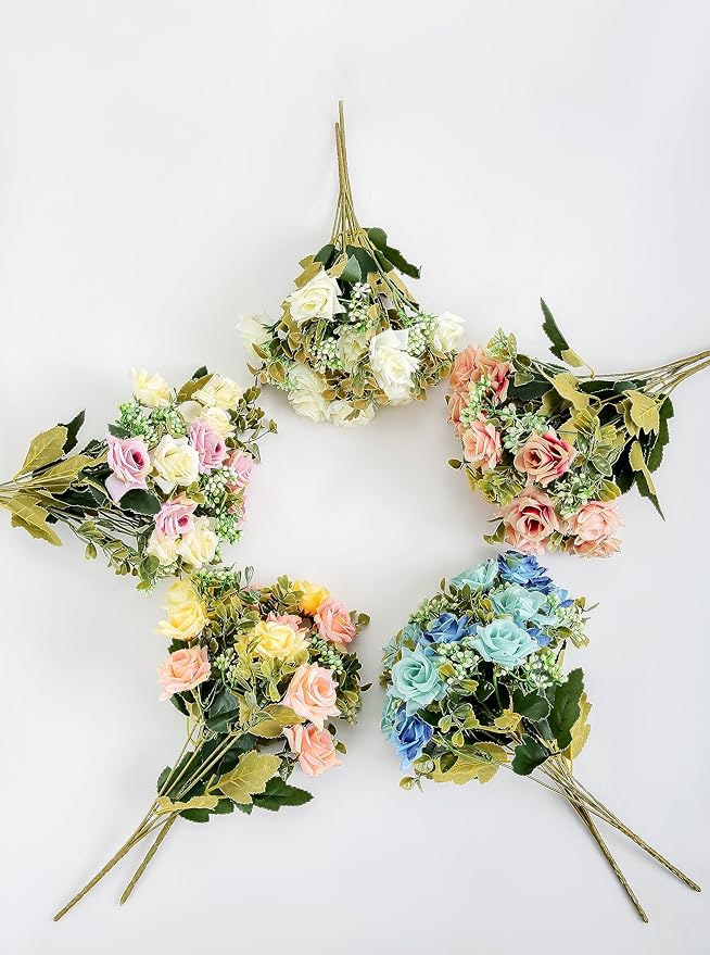 KAOYOO 4 PCS Artificial Rose Bouquet Short Stems for DIY Wedding Decoration Bridal Bouquet Home Decorations(4-PCS)