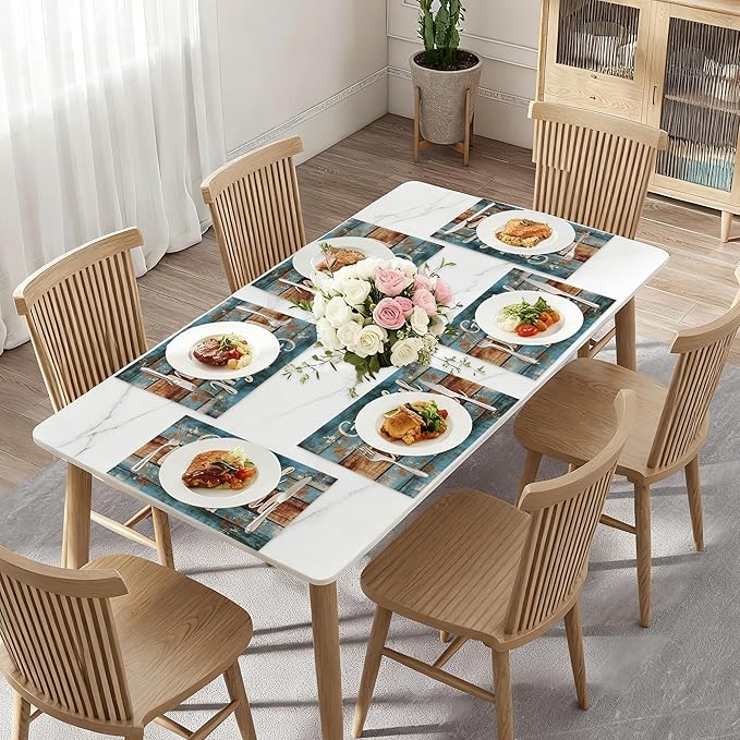 Grateful Thankful Blessed Placemats Set of 6,Wood Grain Dinner Table Mats Non-Slip Washable Mats for Kitchen Dinner Party Tablemat 12x18Inch