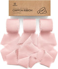 Vitalizart Blush Pink Handmade Chiffon Silk Ribbon Fringe 3 Rolls 1.5" x 21 Yd Frayed Edges Ribbons for Wedding Invitations Bridal Bouquets Gifts Wrapping Crafts Holiday Decor
