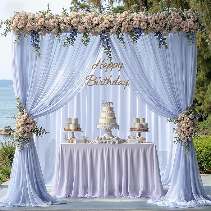 10ft x 10ft Baby Blue Backdrop Curtains, Wrinkle-Free Sheer Chiffon Fabric Photo Backdrop Draping Fabric for Wedding Arch Baby Shower Gender Reveal Photography Decorations