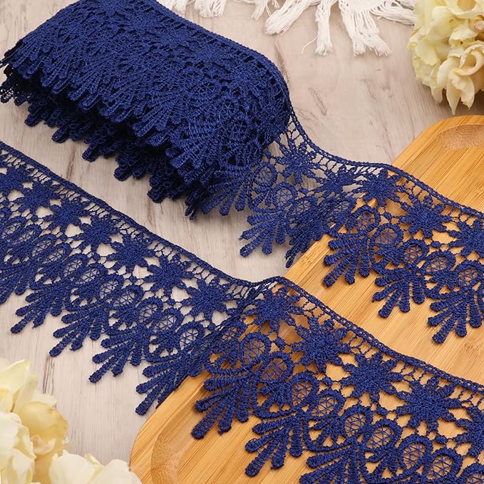 Green Lace Trim 7.5 Yards Wide Embroidered Floral Trim Edge Venise Lace Ribbon for Wedding Dress Crafting, Costume Design, DIY Apparel Embellishment, Home Decor