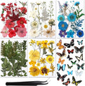 Augshy Real Dried Pressed Flower Set with Butterfly Transparent Stickers Scrapbook Decals Natural Dried Flowers Leaves with Tweezers for Resin Supplies DIY Candle Jewellery Making