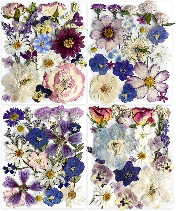 Purple Pressed Flowers 88Pcs Real Natural Dried for Resin Molds, DIY Crafts, Jewelry + Free 100Pcs Butterfly Stickers + Tweezers