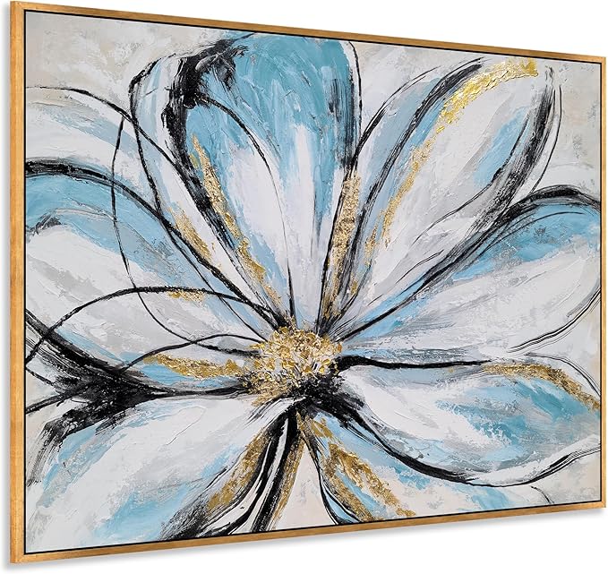 Yihui Arts Flower Canvas Wall Art - Modern Abstract Floral Painting with Gold Foil Accents for Living Room Decor