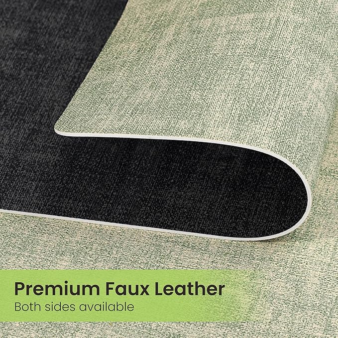 Placemats Set of 4, Faux Leather Heat Resistant Wipeable Placemats, Dual Sided Waterproof Washable Table Mats with Coaster, Suitable for Kitchen, Dining, Table Decor (4, Black Light Green)