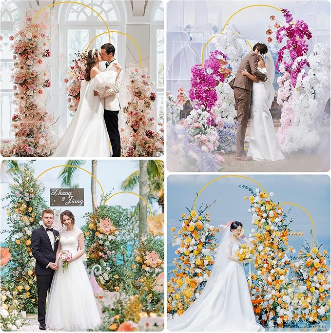 Putros Metal Arch Stand with Cover Set of 2 Dusty Blue Spandex Fitted Wedding Arch Cover and Round Top Chiara Backdrop Stand for Birthday Party Baby Shower Decoration 7.2FT, 6FT