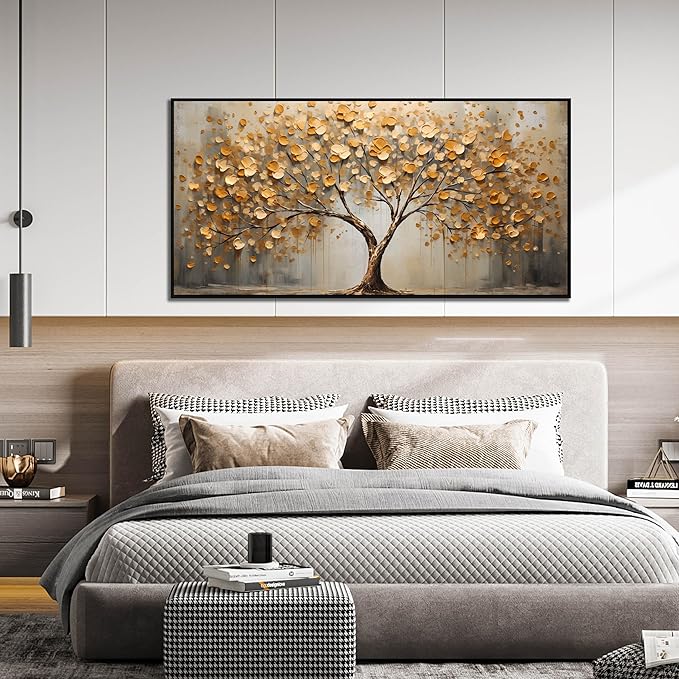 WDHCG Tree Pictures Wall Decor for Living Room - Gold Wall Art for Office - Frames Wall Art for Bedroom Size 29" x 59"