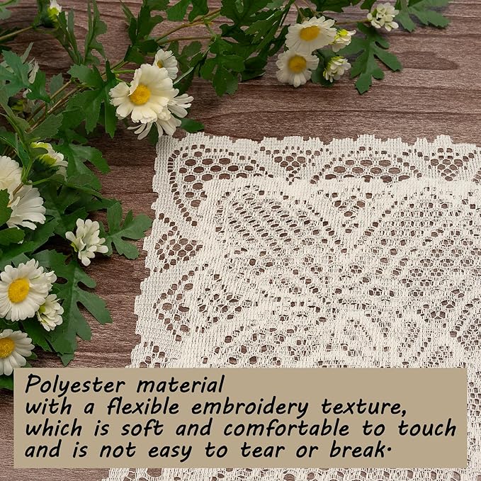 Jayla 2 Pcs Rectangle Lace Placemats for Tables Embroidered Lace Tablemats Vintage Crochet Floral Table Runner Vintage Wedding, Tea Party Decor,12x17 Inch