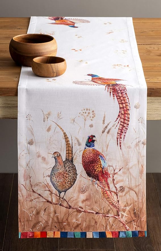 Maison d' Hermine Table Runner 100% Cotton Single Layer Table Runners 108 inches Long for Thanksgiving Christmas Decorations Home Kitchen Dining Party Wedding (Faisan D'Automne, 14.5" x 108")