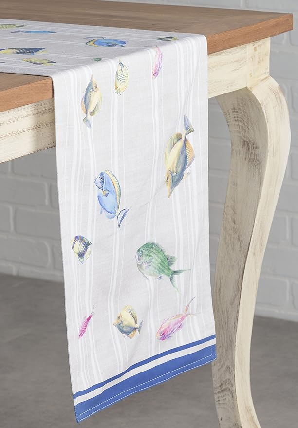 Maison d' Hermine Table Runner 100% Cotton Double Layer Table Runners 108 inches Long Decorative for Home Kitchen Dining Party Baby Shower Wedding Bridal Shower Spring Summer (Poisson, 14.50" x 108")