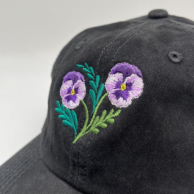 Cute Flower Hat, Elegant Floral Embroidered Adjustable Baseball Cap for Men Women, Gifts for Flower Lovers, Black