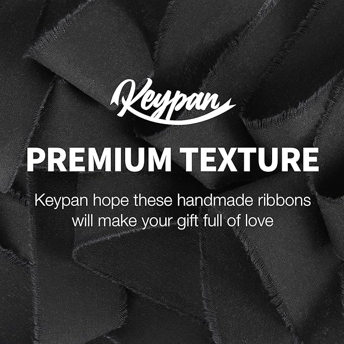 Black Ribbon 1-1/2" x 15Yd Handmade Fringe Cotton Ribbons for Wedding Invitations, Bridal Bouquets Wrapping, Bow Making DIY Crafts Home Decor for Halloween