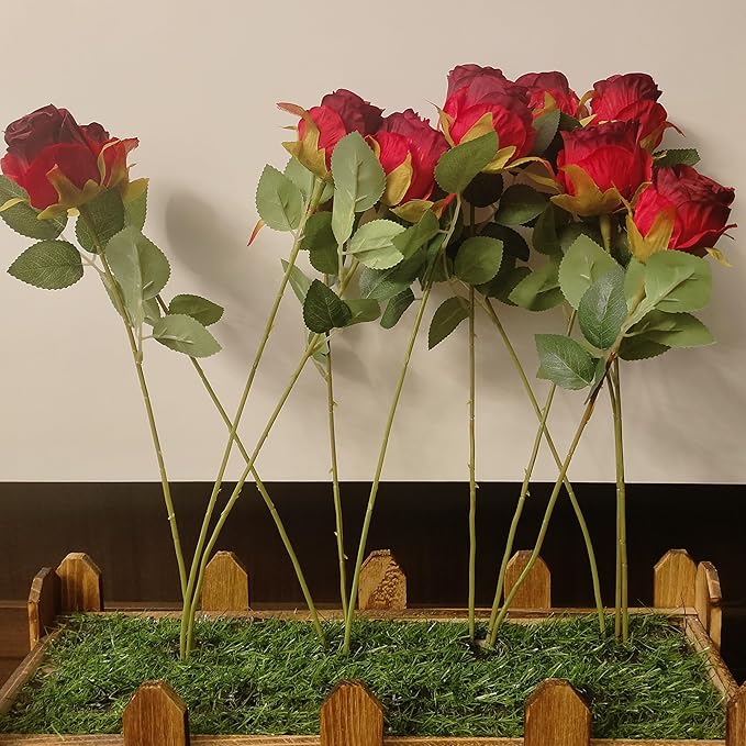 Artificial Roses 50 Pcs - Lifelike Single Stem Fake Roses with Natural Petal Texture,Fade-Resistant Silk Flowers for Wedding Decor,Home Vase Arrangements,Party Centerpieces(50, Red)