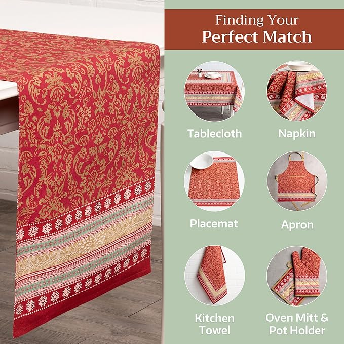 Maison d' Hermine Table Runner 100% Cotton Double Layer Table Runners 108 inches Long for Thanksgiving Christmas Decorations Home Kitchen Dining Party Wedding (Sofia, 14.5" x 108")