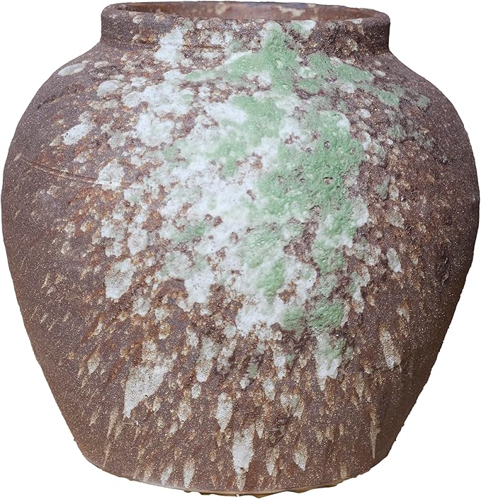 Rustic Farmhouse Ceramic Vase Home Decor,Handmade Vintage Stoneware Clay Pottery Terracotta Textured for Modern Farmhouse, Living Room, Office Desk Table Shelf(Brown) 6IN