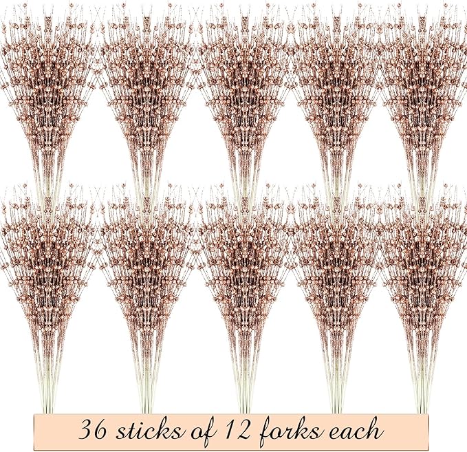 Geosar 30 Pcs Christmas Artificial Glitter Berry Stem Decorations 17 Inch Faux Stick Floral Pick Centerpiece Bouquet Flower Bead Twigs for Centerpiece Tree Wreath Xmas Ornaments Home(Rose Gold)
