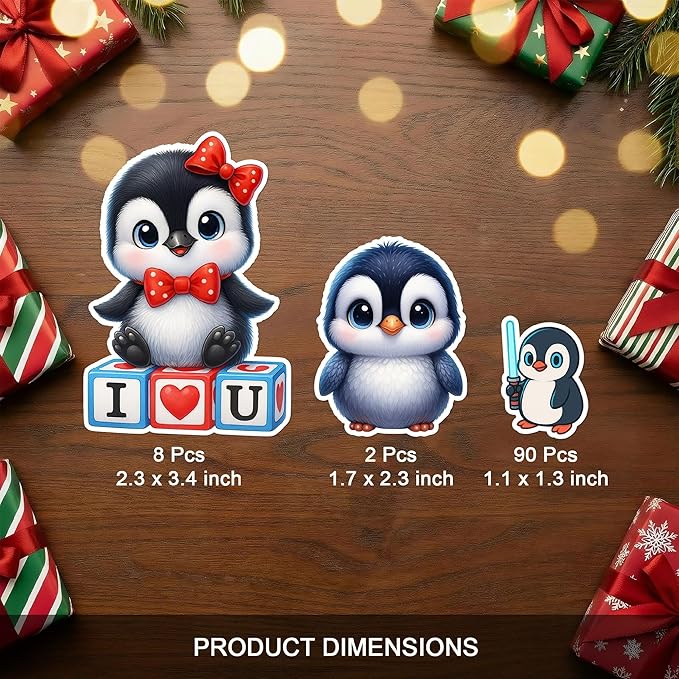 100 PCS Penguin Stickers Pack, Cute Chibi Cartoon Vinyl Waterproof Decals for Students Teens Adults Teachers, Funny Animal Stickers for Laptop Water Bottle Scrapbook Wall Car Notebook Gifts