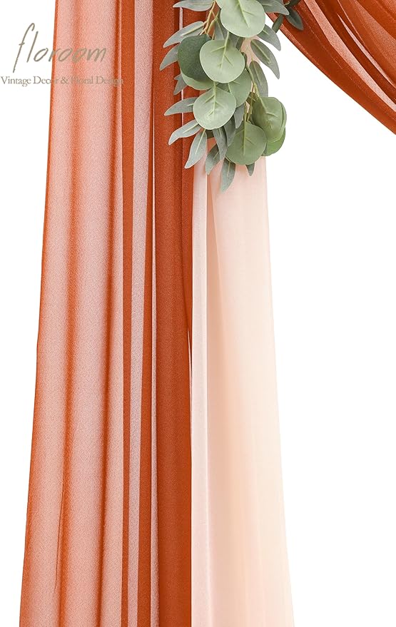 Floroom Arch Flowers with Drapes Kit (Pack of 4) - 2pcs Artificial Terracotta & Cream Floral Swag Arrangement with 2pcs Draping Fabric for Wedding Ceremony Arbor and Reception Backdrop Decoration