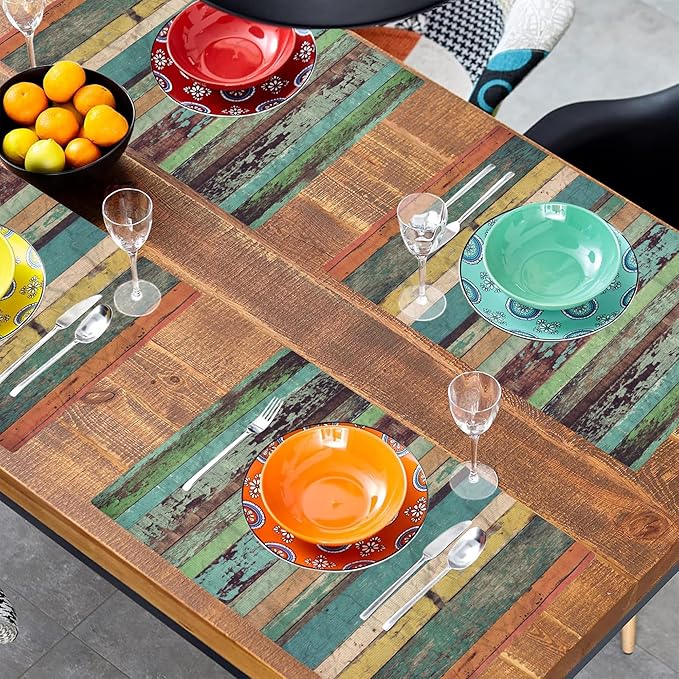 Vintage Colorful Wooden Placemats Set of 4, Placemats Dining Table Mat Set,12x18 Washable Stain Resistant Wipeable Cloth Placemat for Kitchen Buffet Parties
