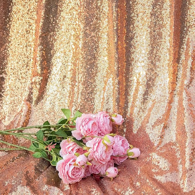 Rose Gold Sequin Backdrop 10FT x 10FT Panel - Glitter Drape Curtains for Decoration - Sparkly Photography Background