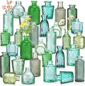 Yaomiao 30 Pcs Vases Bulk Colored Flower Glass Christmas Vases Bud Vintage Colored Glass Bottles Colorful Rustic Embossed for Home Wedding Table Decorations Gifts(Green Series)