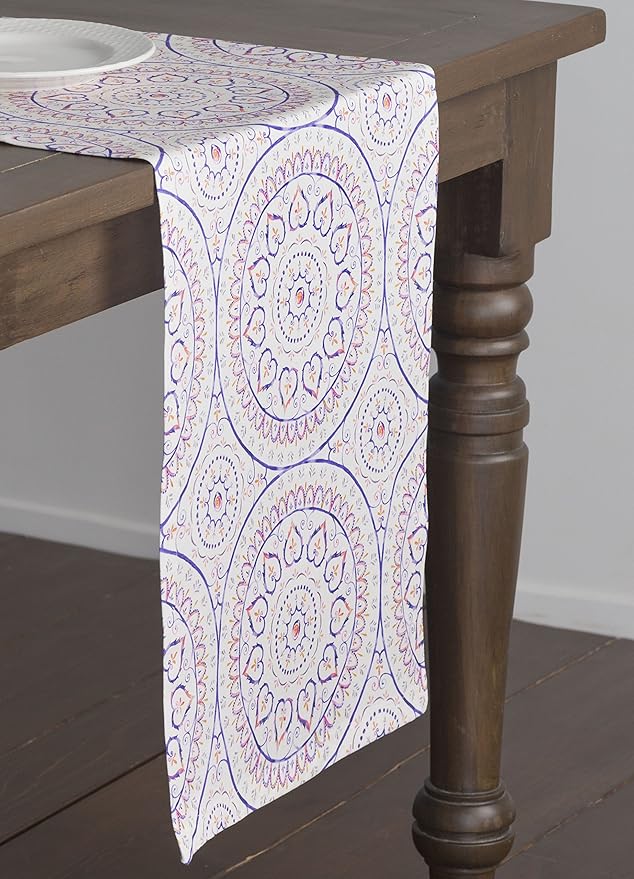 Maison d' Hermine Table Runner 100% Cotton Single Layer Table Runners 108 inches Long Decorative for Home Kitchen Dining Party Baby Shower Wedding Bridal Shower Spring Summer (Mandala, 14.50" x 108")