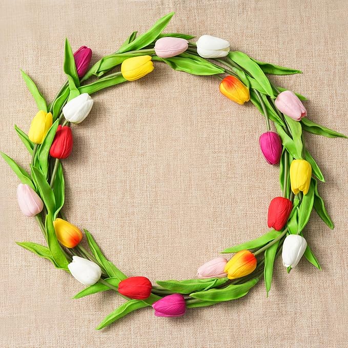 Real Touch Artificial Tulips, 20pcs Fake Tulip Flower Stem, PU Faux Tulip 13.5” for Mother's Day Easter Valentine's Gift, Home Decor, Wedding, Table Centerpiece, Floral Arrangement, Multicolor