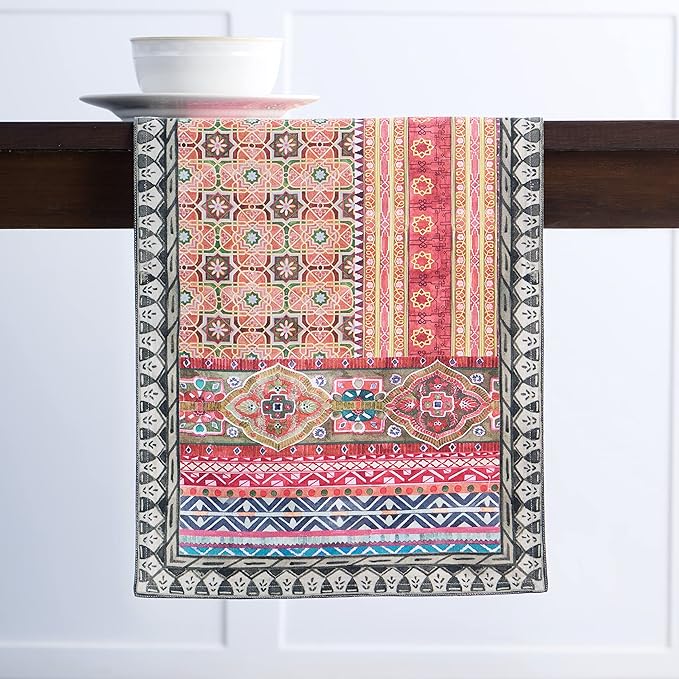 Maison d' Hermine Table Runner 100% Cotton Double Layer Table Runners 72 inches Long for Thanksgiving Christmas Decorations Home Kitchen Dining Party Wedding (Ispahan, 14.5" x 72")