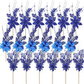 18 Pack 3 Styles 17 Inch Christmas Glitter Poinsettia Berry Stems Ornaments Artificial Floral Branches Picks for Christmas Tree Home Vase Holiday Party Decor(Royal Blue)